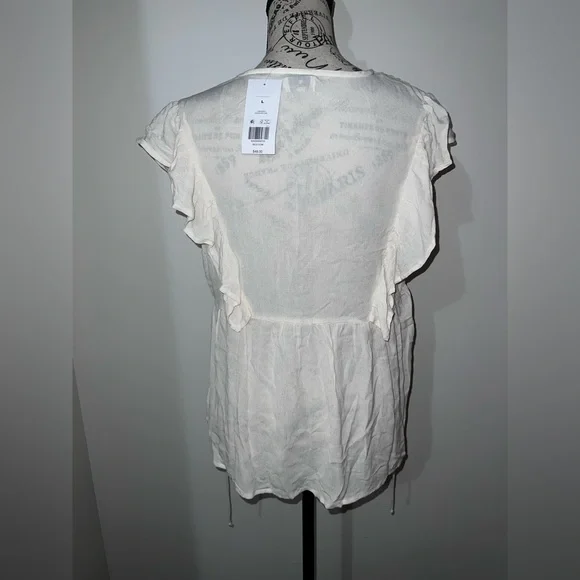 TRUE CRAFT Ivory Lace Eyelet Ruffle Boho Peplum Top NWT Large - Picture 5 of 11